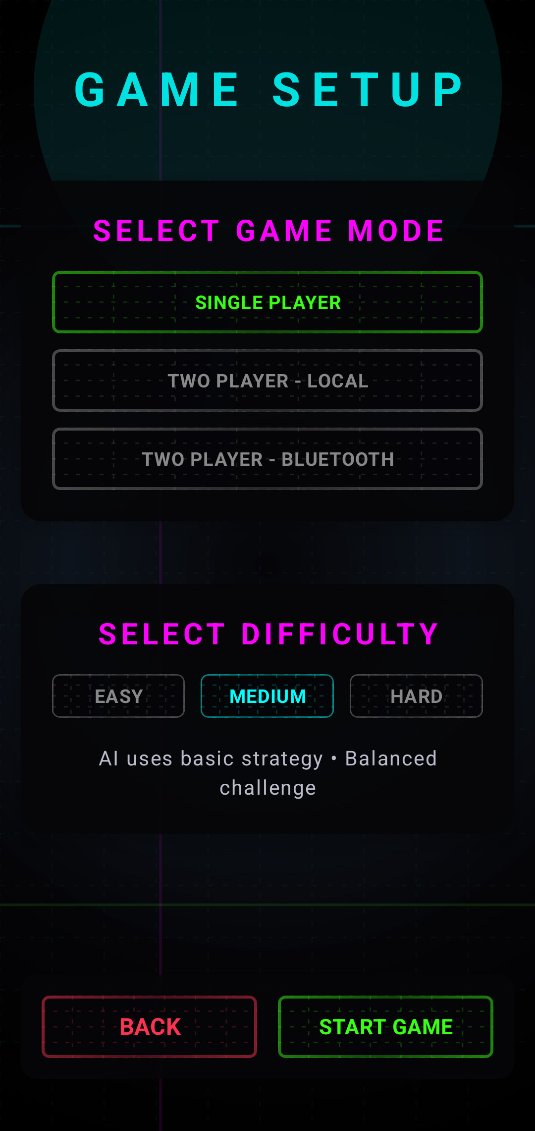 Game Setup Modes