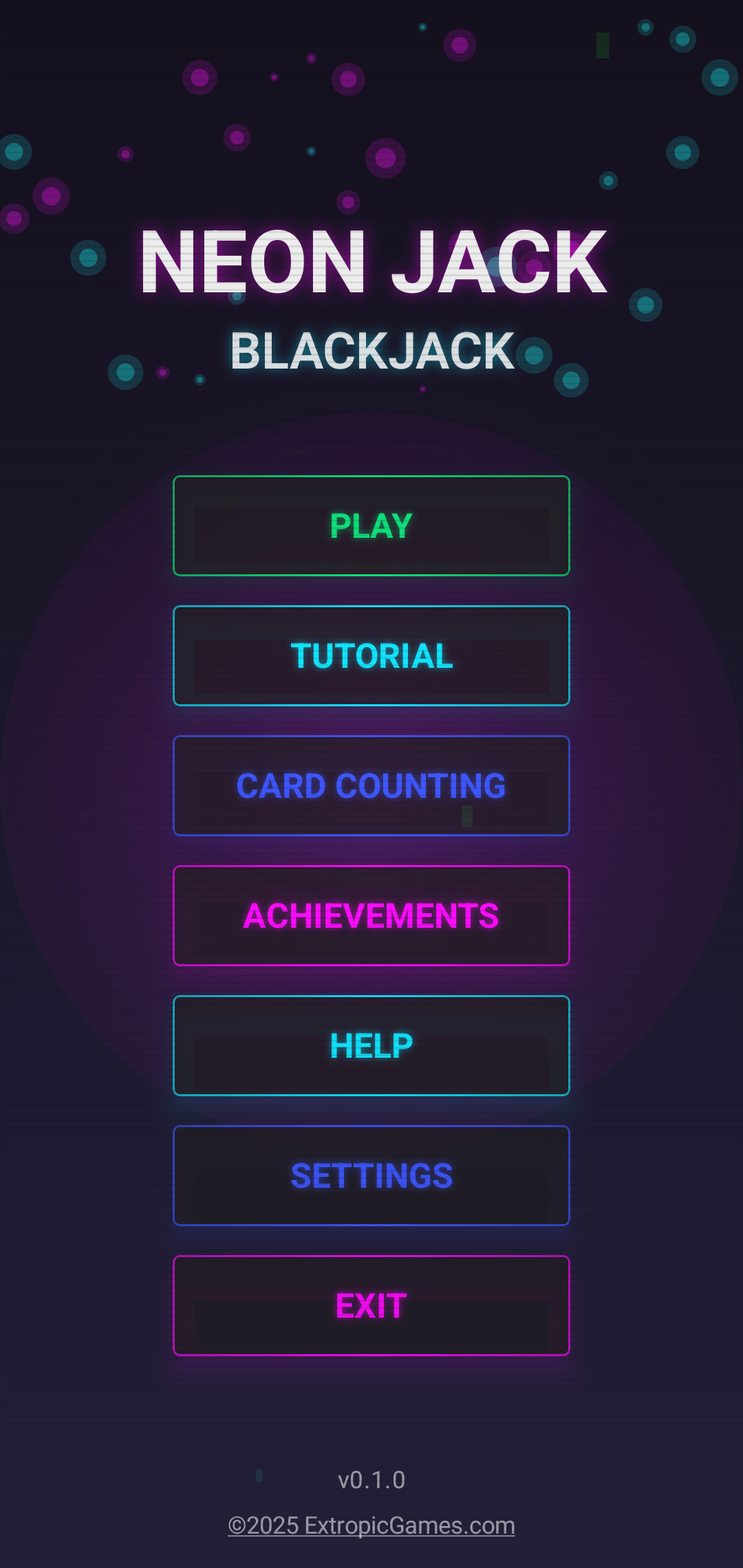 NeonJack Main Menu